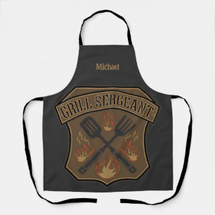 Grill Sergeant Badge Design with Spatula and Fork Apron