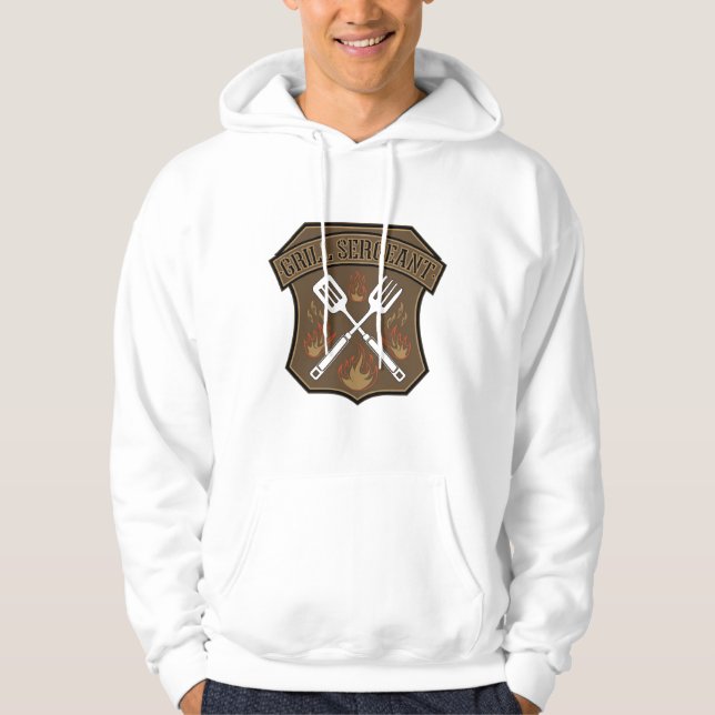 Grill Sergeant Badge Design with Spatula and Fork Hoodie (Front)
