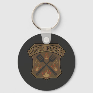 Grill Sergeant Badge Design with Spatula and Fork Key Ring
