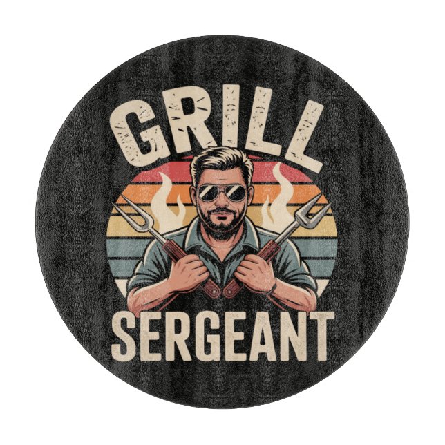 Grill Sergeant Fathers Day BBQ Dad Gift Cutting Board (Front)