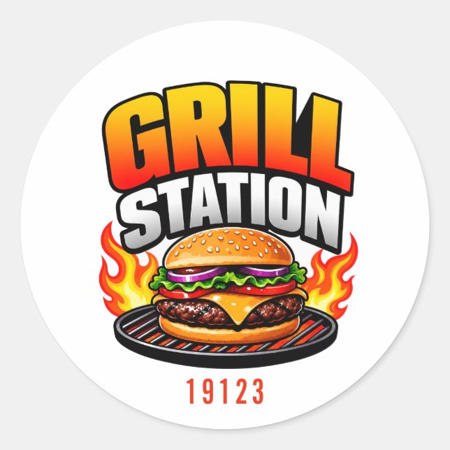 🔥 Grill Station Restaurant Kitchen Staff Team 🍔 Classic Round Sticker (Front)