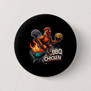 Grilled Bbq Chicken Playing Flaming Basketball  6 Cm Round Badge