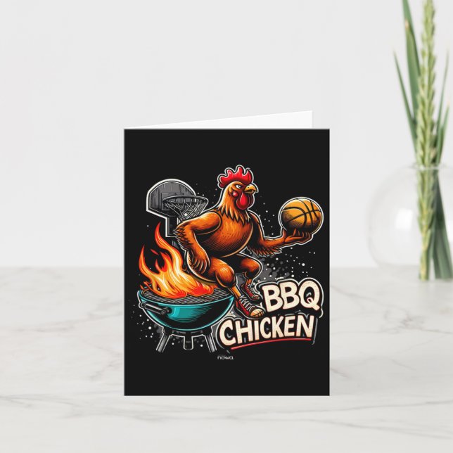 Grilled Bbq Chicken Playing Flaming Basketball  Card (Front)