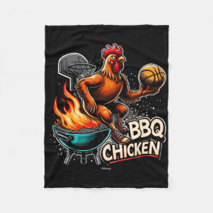 Grilled Bbq Chicken Playing Flaming Basketball Fleece Blanket
