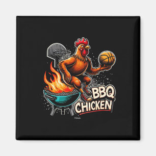 Grilled Bbq Chicken Playing Flaming Basketball  Magnet