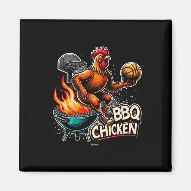 Grilled Bbq Chicken Playing Flaming Basketball  Magnet (Front)