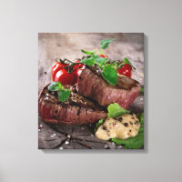 Grilled bbq steaks with fresh herbs and tomatoes