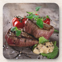 Grilled bbq steaks with fresh herbs and tomatoes