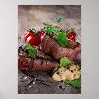 Grilled bbq steaks with fresh herbs and tomatoes