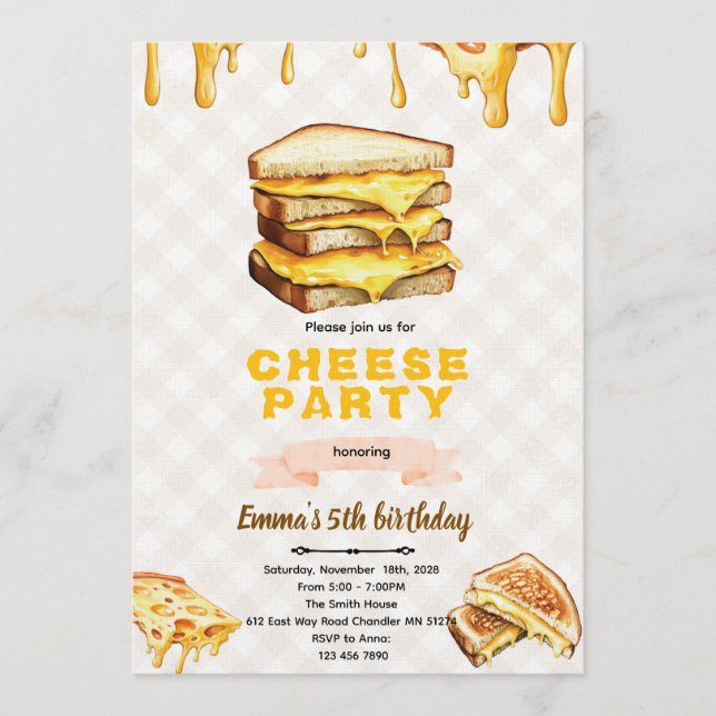 Grilled Cheese Birthday Party Invitation (Front)