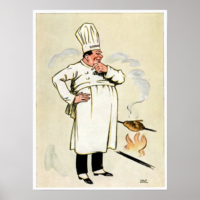 Grilled Chicken Chef Vintage Food Ad Art Poster (Front)