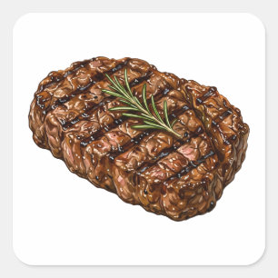 Grilled Ribeye Steak BBQ Meat Illustration Square Sticker