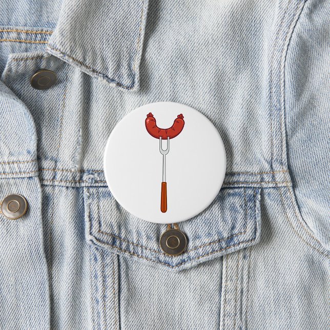 Grilled Sausage on BBQ Fork 7.5 Cm Round Badge (Creator Uploaded)