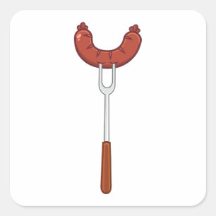 Grilled Sausage on BBQ Fork Square Sticker