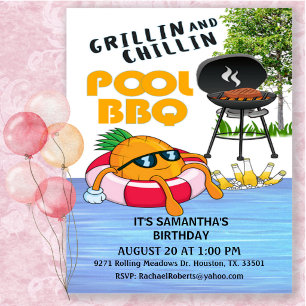 Grillin And Chillin BBQ Birthday Pool Party Invita Invitation