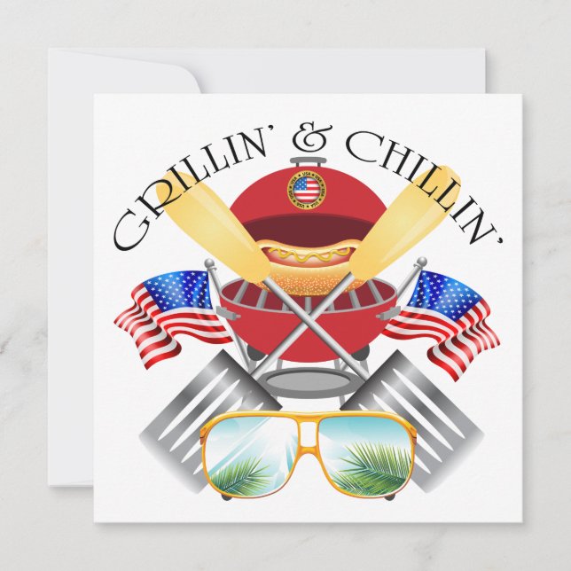 Grillin' and Chillin' Patriotic Cookout Invitation (Front)