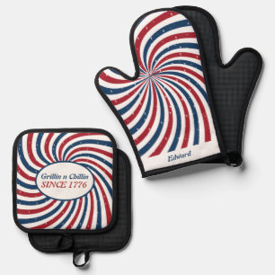Grillin and Chillin since 1776 funny 4th of July  Oven Mitt & Pot Holder Set