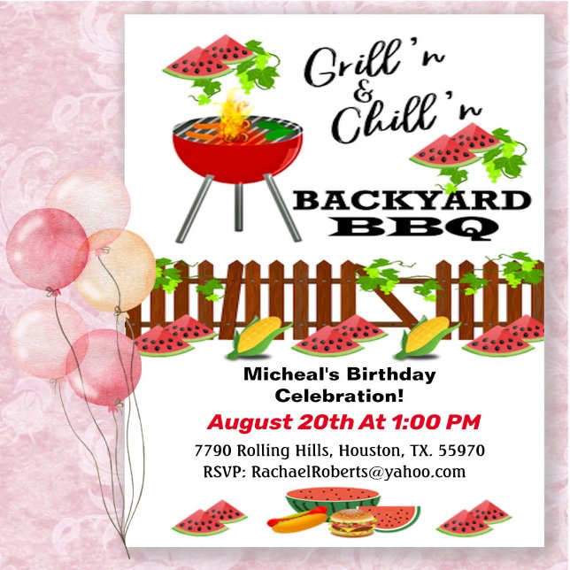 Grillin & Chillin Backyard BBQ Birthday  Invitatio Invitation (Creator Uploaded)