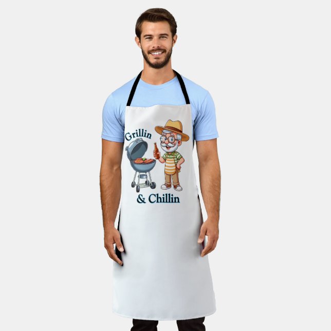 Grillin’ & Chillin’ – Funny BBQ Design for Dad Apron (Worn)
