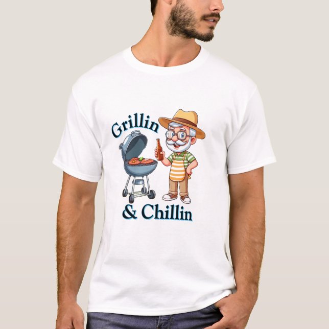 Grillin’ & Chillin’ – Funny BBQ Design for Dad T-Shirt (Front)