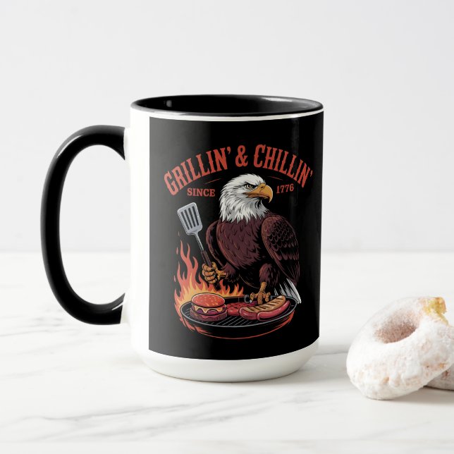 Grillin' & Chillin' Since 1776 - Patriotic Eagle Mug (With Donut)