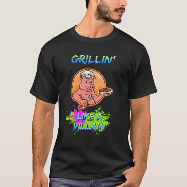 Grillin' Like A Villain Cookout Bbq Sarcastic Humo T-Shirt (Front)