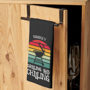 Grilling and Chilling Personalized Tea Towel