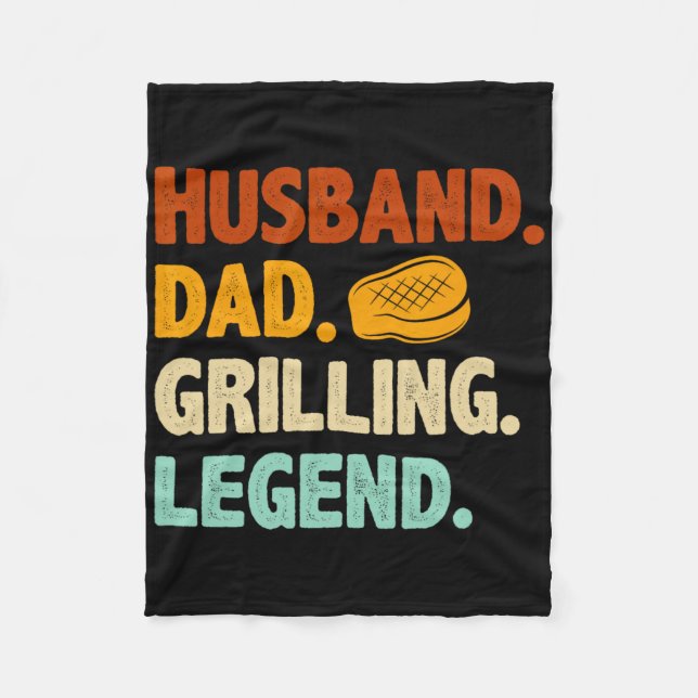 Grilling Bbq Father Funny Husband Grill Dad Legend Fleece Blanket (Front)
