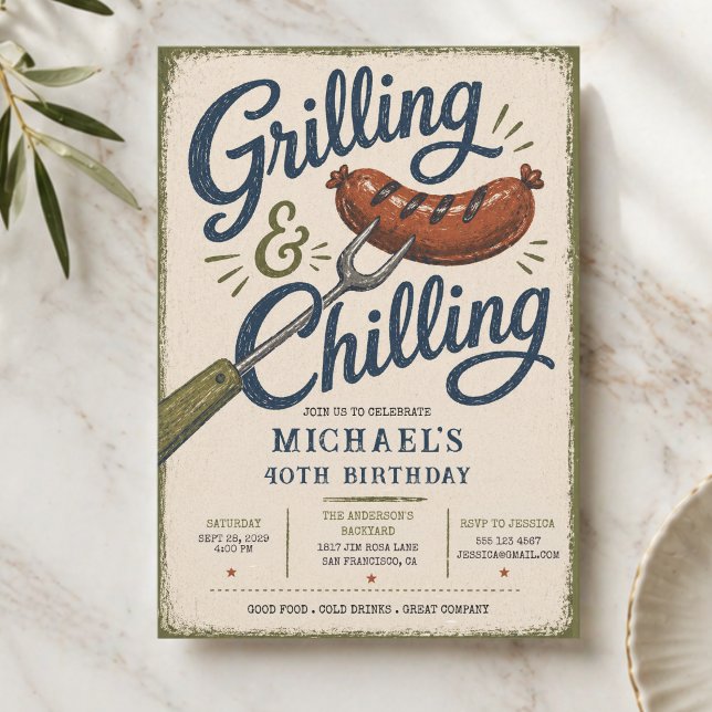 Grilling & Chilling BBQ 40th Birthday Invitation (Grilling & Chilling BBQ 40th Birthday Invitation
)