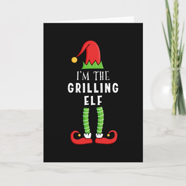 Grilling Elf Christmas Matching Family Gift Card (Front)