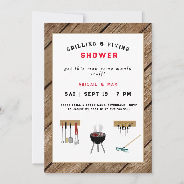 Grilling & Fixing Couples Wedding Shower Rustic Invitation (Front)