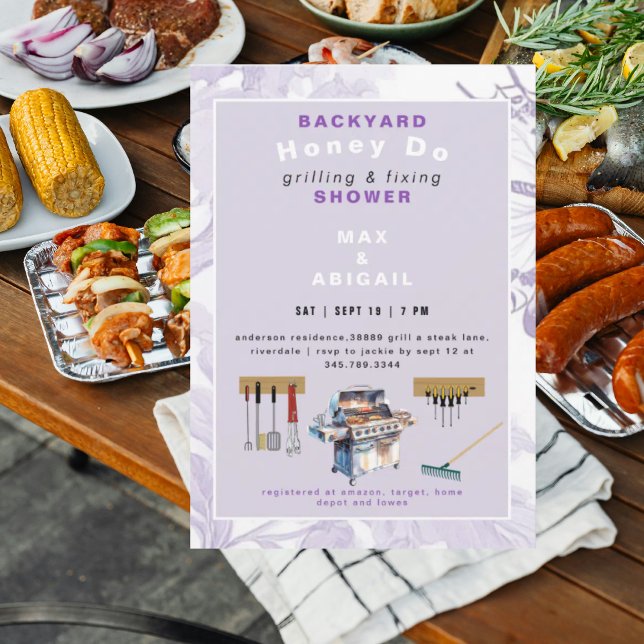 Grilling & Fixing Lavender Couples Shower  Invitation (Creator Uploaded)