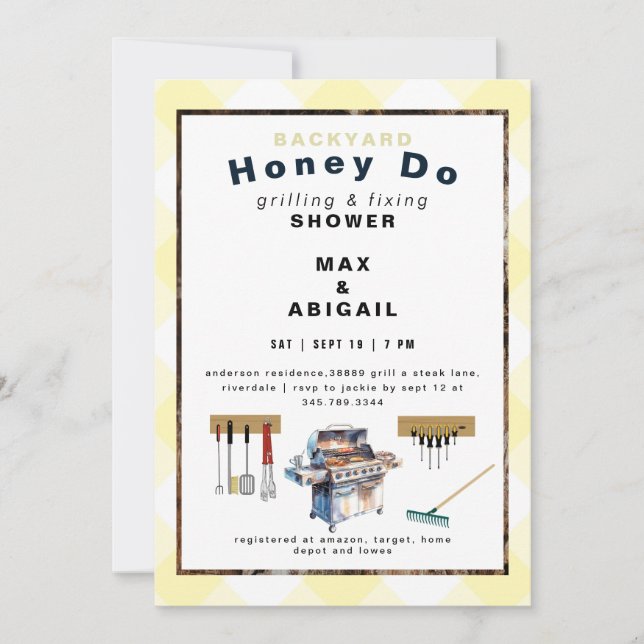 Grilling & Fixing Yellow Couples Shower  Invitation (Front)
