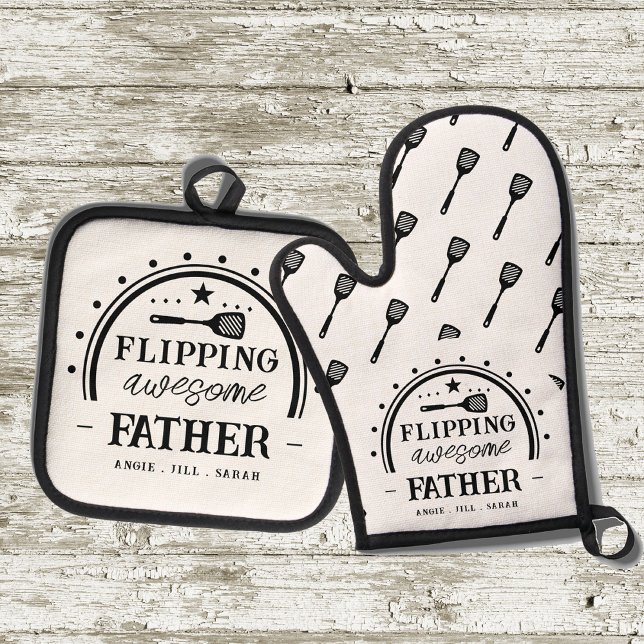 Grilling Flipping Awesome Father Oven Mitt & Pot Holder Set (Creator Uploaded)
