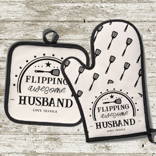 Grilling Flipping Awesome Husband Oven Mitt & Pot Holder Set