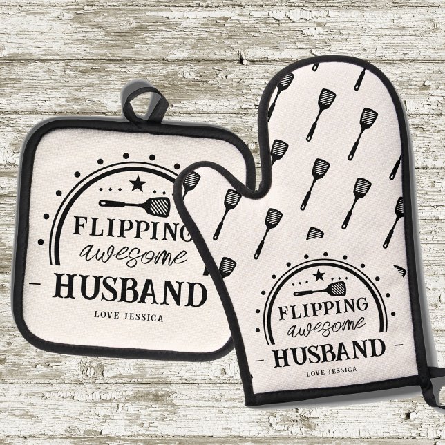 Grilling Flipping Awesome Husband Oven Mitt & Pot Holder Set (Creator Uploaded)