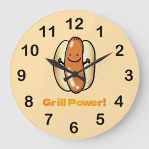 Grilling Hot Dog Cartoon Large Clock