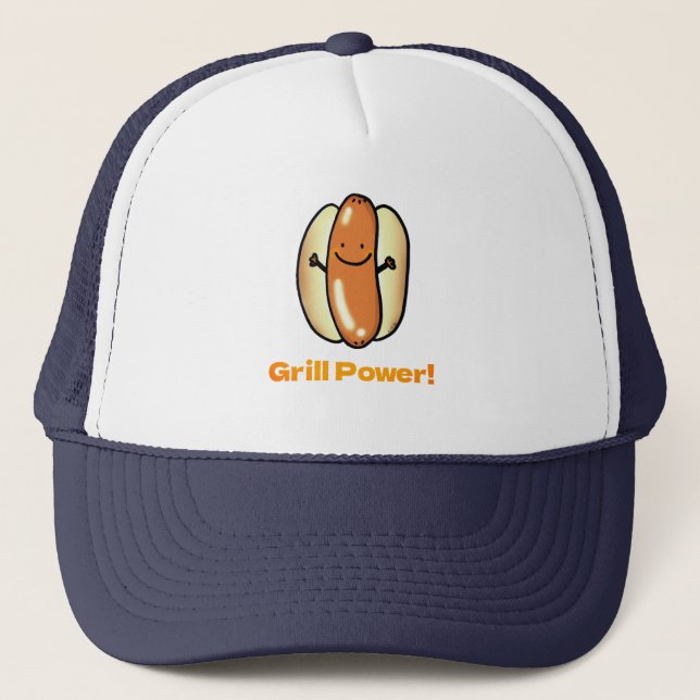 Grilling Hot Dog Cartoon Trucker Hat (Front)