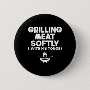 Grilling Meat Softly With His Tongs _ Bbq _1  6 Cm Round Badge