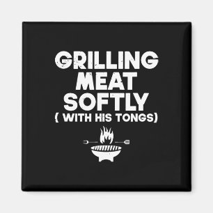 Grilling Meat Softly With His Tongs Bbq  Magnet