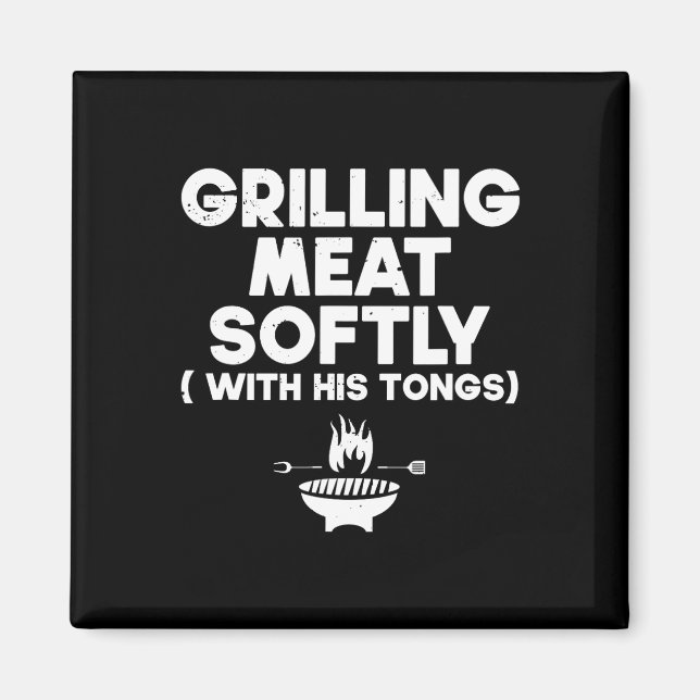 Grilling Meat Softly With His Tongs Bbq  Magnet (Front)