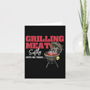 Grilling Meat Softly With His Tongs Funny Bbq Gril Card