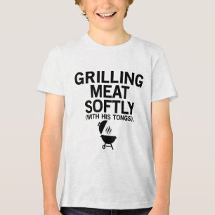 Grilling Meat Softly With His Tongs Funny Bbq Part Tri-Blend Shirt