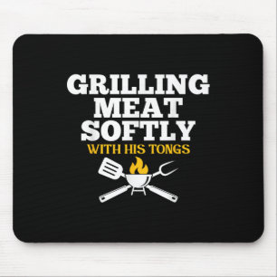 Grilling Meat Softly With His Tongs Funny Grill Ba Mouse Pad