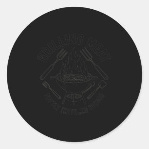 Grilling meat softly with tongs bbq quote dad classic round sticker