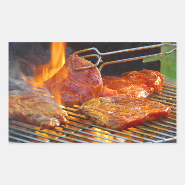 grilling rectangular sticker (Front)