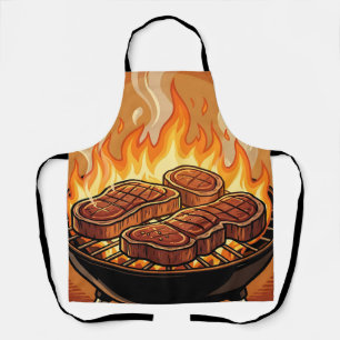 Grilling Steaks BBQ Flames Apron
