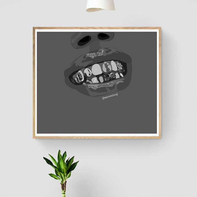 Grillz Aesthetic, Gold Grills (Grillz) teeth art Poster (Creator Uploaded)