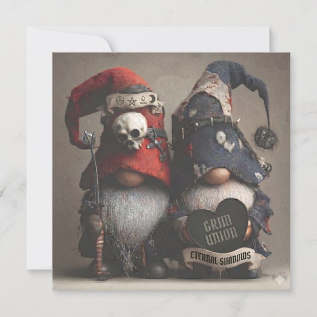 Grim Fantasy Gnomes Holding Heart with Text Card (Front)