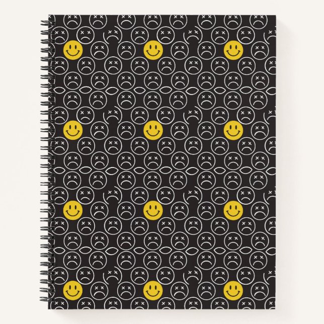 "Grim Grids & Glowing Grins: A Mood Swing Mosaic" Notebook (Front)